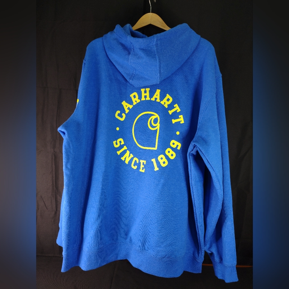 Carhartt Blue Hoodie with Yellow Logo